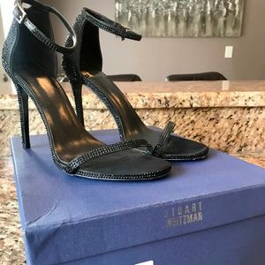 Stuart Weitzman Black Glitter Nudist Heels